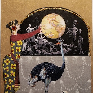 Vintage Beauty Card, Ostrich Card, Art Nouveau Birthday, Swan Card, Art Nouveau Collage