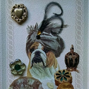 Bulldog Card, Glamorous Bulldog, Bulldog Art, Card for Framing, Glitter Embellished