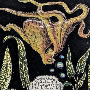 ACEO Original Signierte Kunst Oktopus Garten Karte Mixed Media Collage 2,5x3,5 zoll
