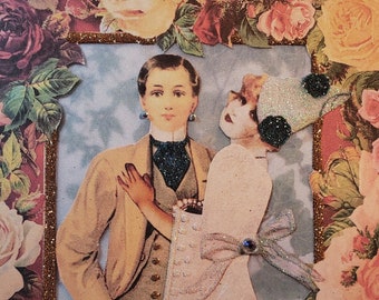 Lesbian Roses Collage Card, LGBTQ Engagement Greeting