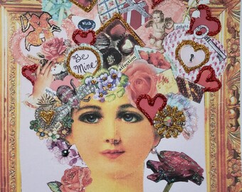 Vintage Valentine Card, Glitter Embellished Beauty Card