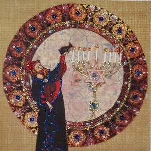 Gold Menorah Card, Hanukkah Card, Embellished Hanukkah