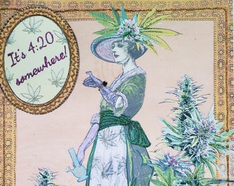 Glitter Marijuana Art Print, Vintage Cannafashion, Embellished 8x10