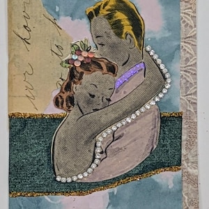 Tarjeta de arte romántico firmada original de ACEO, collage de técnica mixta, 2,5 x 3,5 pulgadas
