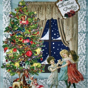 Victorian Christmas Card-Vintage card,victorian holiday card,vintage holiday card,Victorian Christmas Tree,Edwardian Christmas Card