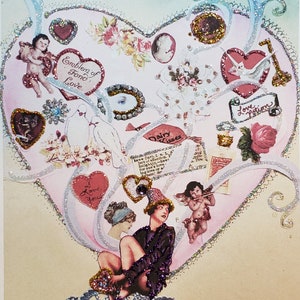 Vinjtage Token Valentine, Blank Love Card, Old Fashioned Valentine, Valentine's Day Card, Valentine Collage