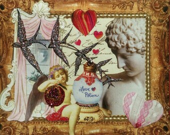 Love Potion Valentine Card, Cupid Cherub, Glitter Jewels