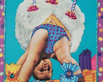 Carte d'anniversaire de bébé embellie de paillettes, carte de voeux faite main