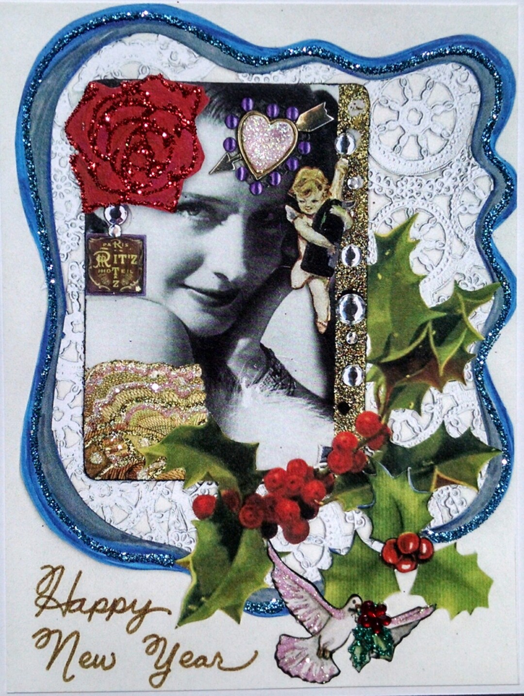 Embellished New Year Card, Glitter Collage Art - Etsy