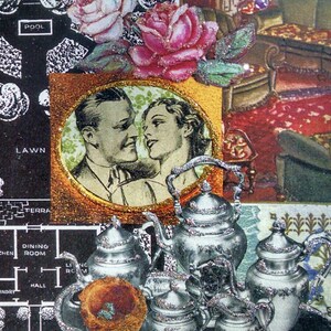 Traditional MCM Engagement Wedding Shower Anniversary Collage Card, Blank Newlywed Anniversary Card