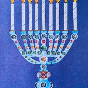 Menorah Card, Embellished Hanukkah Card for Framing, Handmade Holiday Card