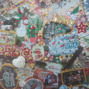 Christmas Collage Card, Handmade Christmas Card, Embellished Holiday Card