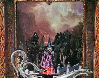 Glitter Gothic Witch Card, Halloween Greeting Card