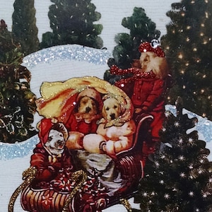 Dogsled Card, Dog Christmas Card, Dog Art Card, Card for Framing, Glitter Embellished