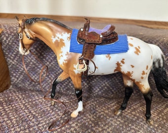 brown  tooled western saddle tack Set  fits traditional scale breyer model horse