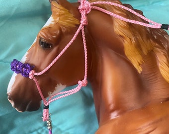Pink deluxe rope halter fits large traditional scale draft breyer model horse