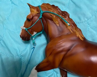 Turquoise deluxe rope halter fits large traditional scale draft breyer model horse