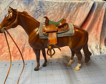 Saddle tan  and silver western saddle tack Set  fits traditional scale breyer model horse