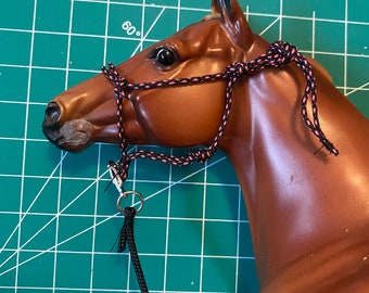 Black & bubblegum rope halter fits traditional scale breyer model horse