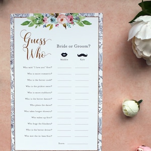 Bridal Shower Game Template | Guess Who | Bride or Groom | Wedding Shower Party Game | MADELEINE