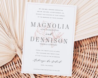 Floral Wedding Invitation Suite Template | Blush Wedding Invite | MAGNOLIA