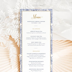 Tea Party Bridal Shower Menu Template | Wedding Shower Tea Menu | MADELEINE