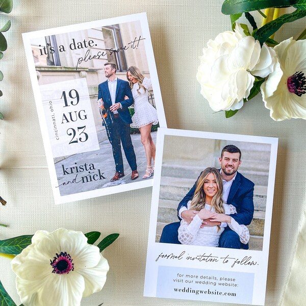 Minimal Photo Save the Date Template | Double Sided Save the Date | KRISTA