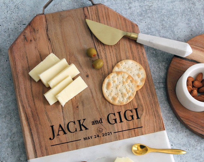 Engraved Large Premium Marble + Wood Charcuterie Board