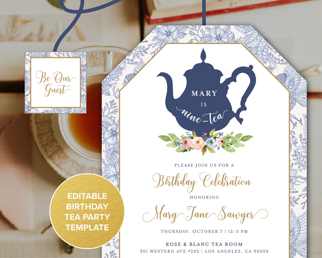 Tea Party Birthday Invitation Template Tea Bag Invitation MARY JANE Etsy
