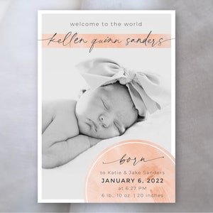 Baby Girl Birth Announcement Card | Birth Notice Template | 5x7