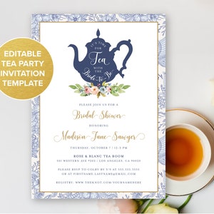 Tea Party Bridal Shower Invitation Template | Tea Party Invitation | MADELEINE