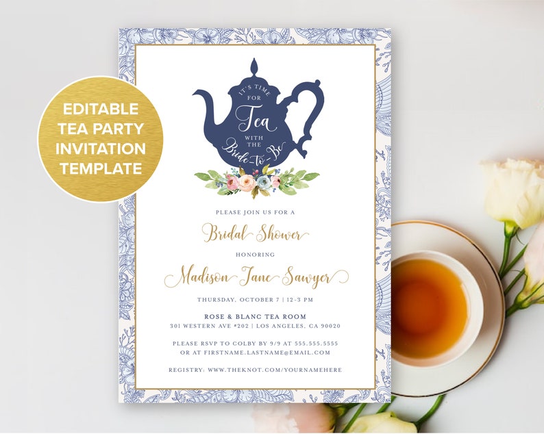 Tea Party Bridal Shower Invitation Template Tea Party Invitation MADELEINE