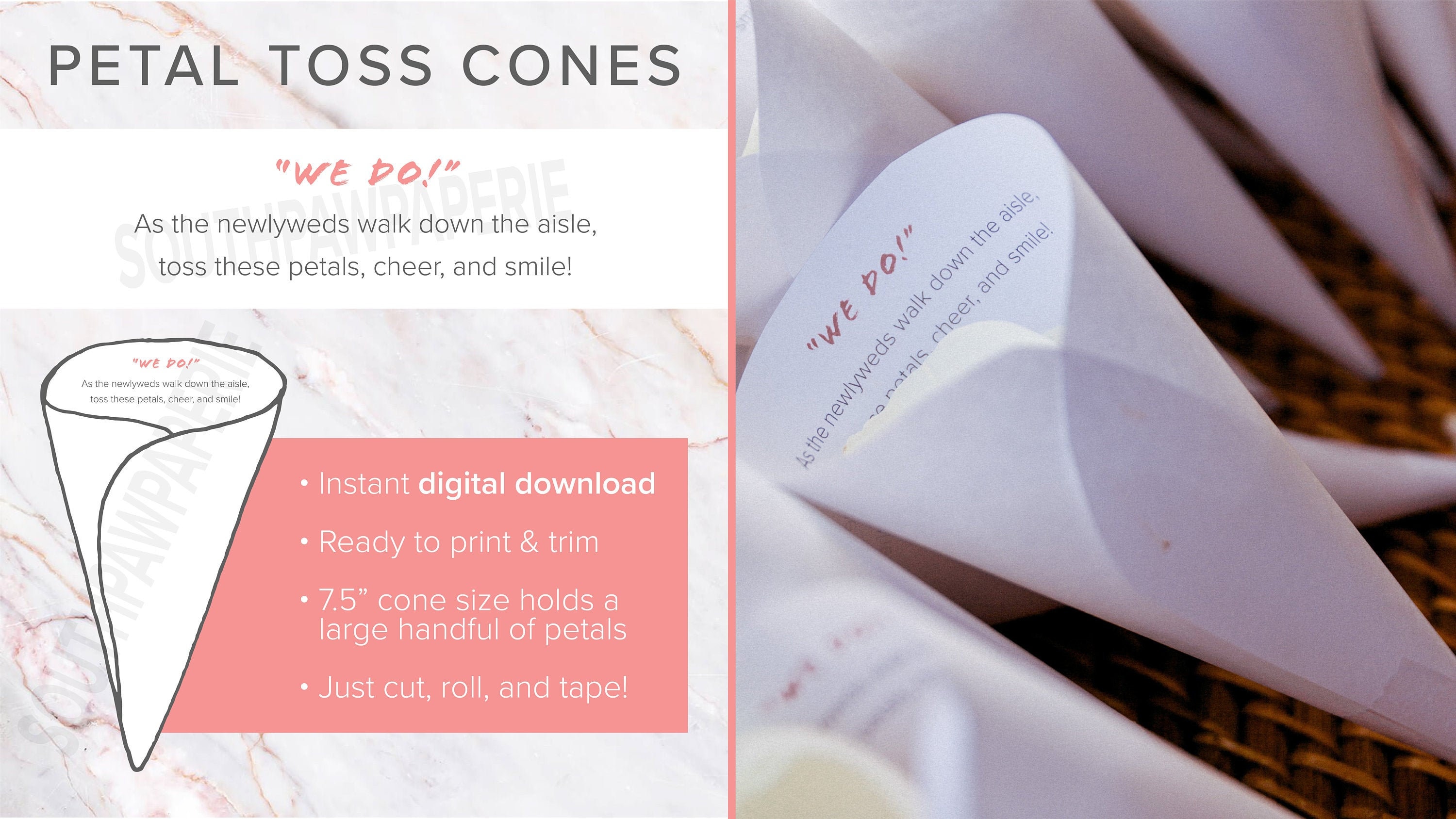 MARA Printable Petal Cone Template Editable Petal Toss - Etsy