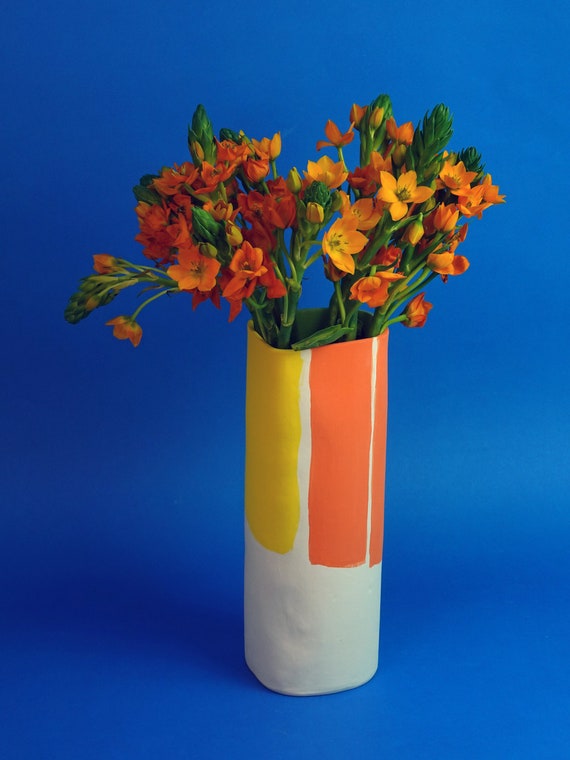 Ceramic Vase. Hand Built Hand Decorated Vase. Vibrant Etsy
