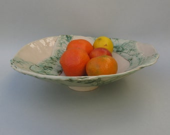 Ceramic bowl. Handmade ceramic flat bowl. Hand decorated. Unique serving dish.  Wide serving bowl