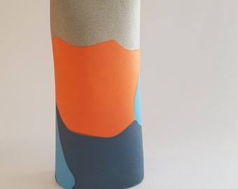 Handmade ceramic vase. Hand decorated vase. Multicolor vase. Decorative vase. Hand painted gray ceramic vase