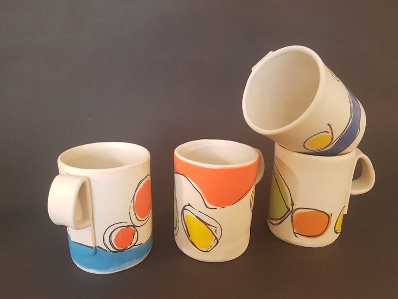 Ceramic mugs. Handmade ceramic mugs. Funky decorated mugs. Etsy