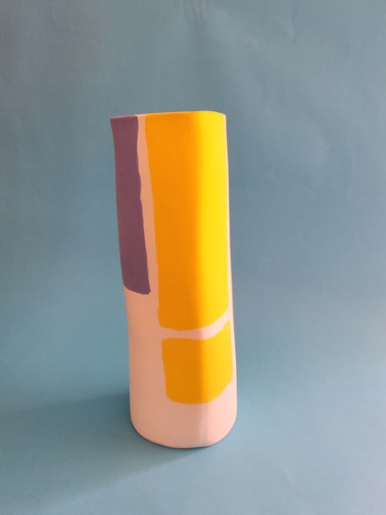 Ceramic vase. Hand built, hand decorated Vase. Vibrant abstract decorated vase. Modern style handmade ceramic vase. Tall ceramic vase. image 4