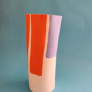 Ceramic vase. Hand built, hand decorated Vase. Vibrant abstract decorated vase. Modern style handmade ceramic vase. Tall ceramic vase. image 6