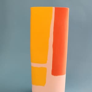 Ceramic vase. Hand built, hand decorated Vase. Vibrant abstract decorated vase. Modern style handmade ceramic vase. Tall ceramic vase. image 3