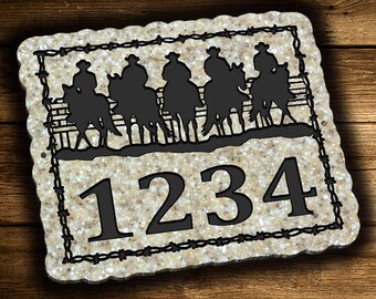 Address Plaque 12 x 14 Cowboys Horses Personalized Outdoor House Number Address Sign Plaque Home Decor Corian Farm Sign Street Address Sign