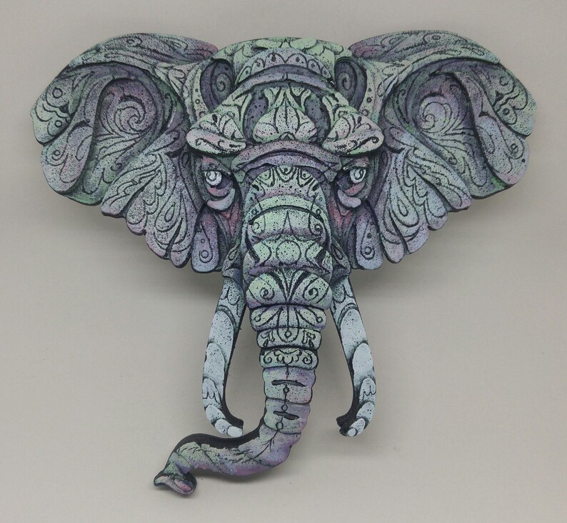 Hand Painted Elephant Head Wall Sculpture Etsy
