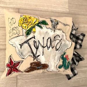 Pillow Cover Hand-made Hand-painted big Bow Texas