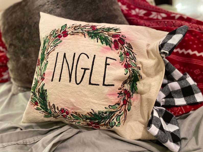 Pillow Cover Hand-made Hand-painted big Bow Holiday Wreath