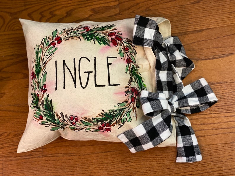 Pillow Cover Hand-made Hand-painted big Bow Holiday Wreath