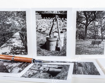 NOTA CARDs Surtido - 6 B&W Photo Boardwalk-Garden-Bench Blank-Linen Stock-With Envelopes Reach Out Contact Someone With A Hand Written Note