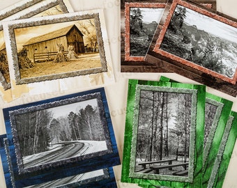 MIX&MATCH Note CARDS 10 Usted elige cualquier combinación b/n Photo Forest Road-Tall Pines-1840s Barn-Grand Canyon Blank-Linen Stock-With Envelopes