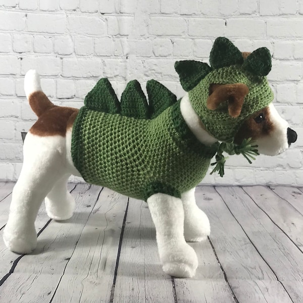 Hand Crocheted Dinosaur Dog Sweater For Small to medium Dogs, Pet Dinosaur Costume, Baby Dragon pet Sweater and Hat, baby dragon Pet Outfit