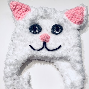 Fuzzy kitty Ear flap hat, baby kitten hat, furry cat hat, ear flap hat, halloween costume hat, photo shoot hat, photo op, infant costume