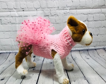 Hand Crocheted Dog Tutu Sweater For Small to Medium Dogs, Pet Tutu Costume, Dog Sweater, Pet Outfit with Tutu